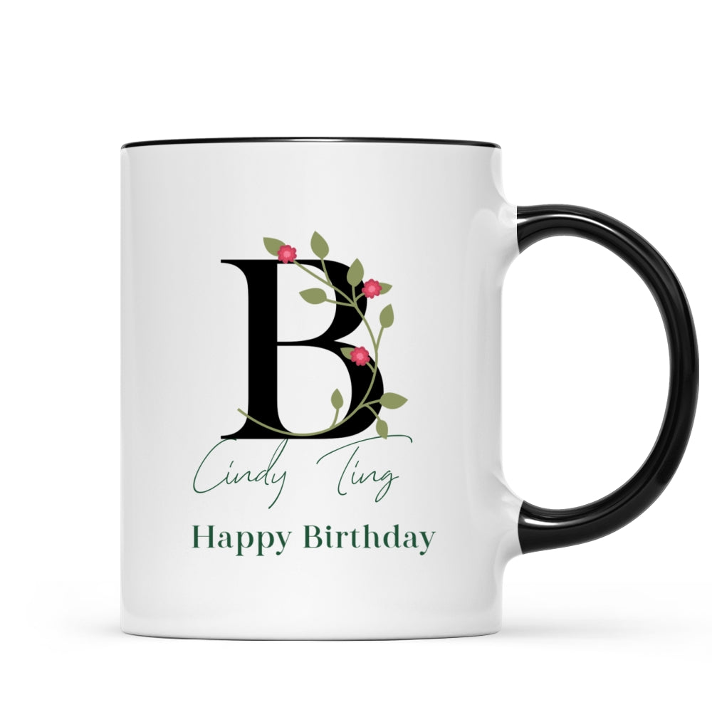 Floral Monogram Personalised Name Mug